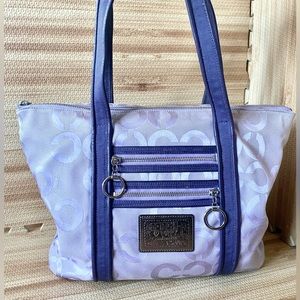 Coach PURPLE Poppy Signature Canvas Op Art Glam Large Shopper Tote M0920-14530